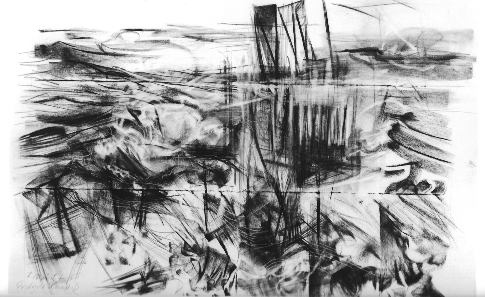 Helgoland 1987, study, 60/100 cm, charcoal drawing / paper Bütten