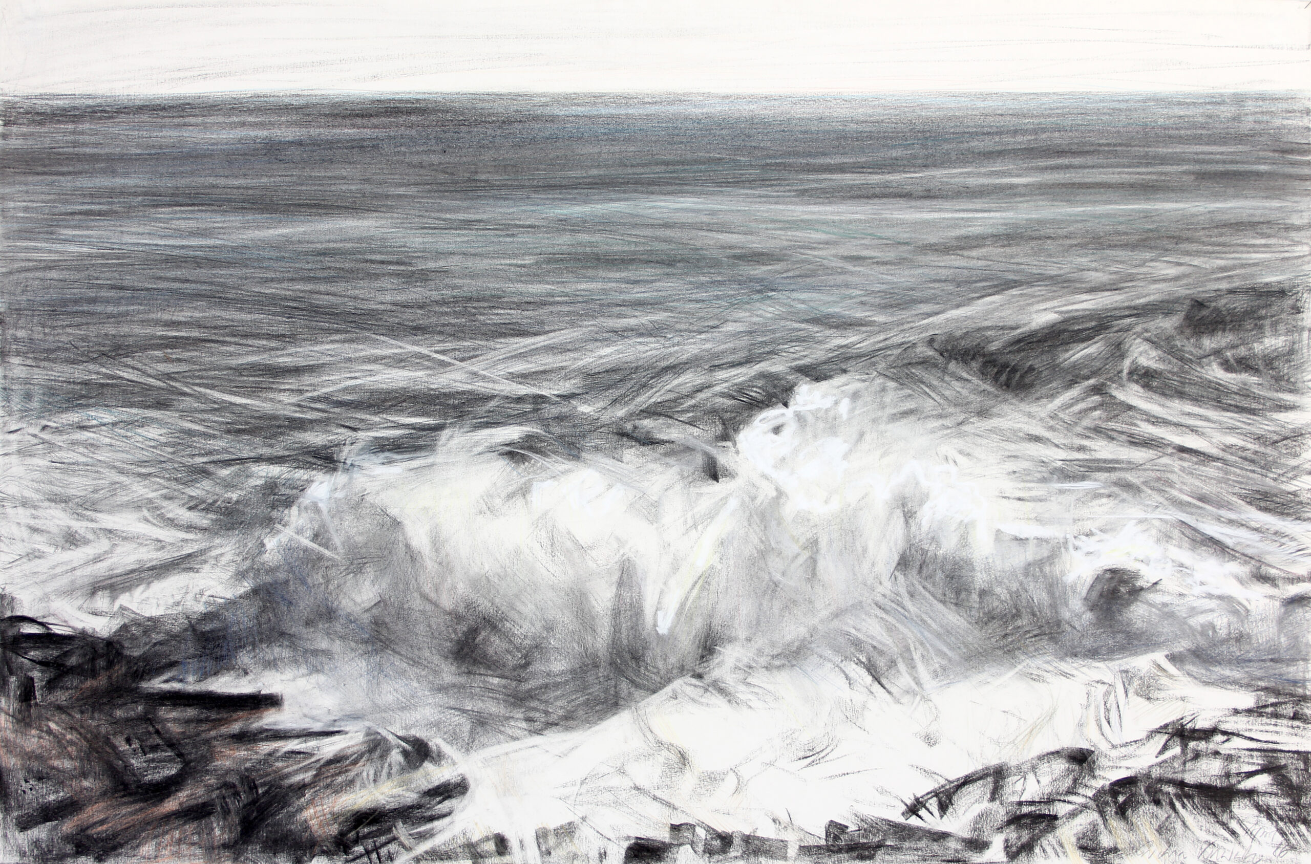 Seascape 1985, 80/120 cm, charcoal drawing / Bütten