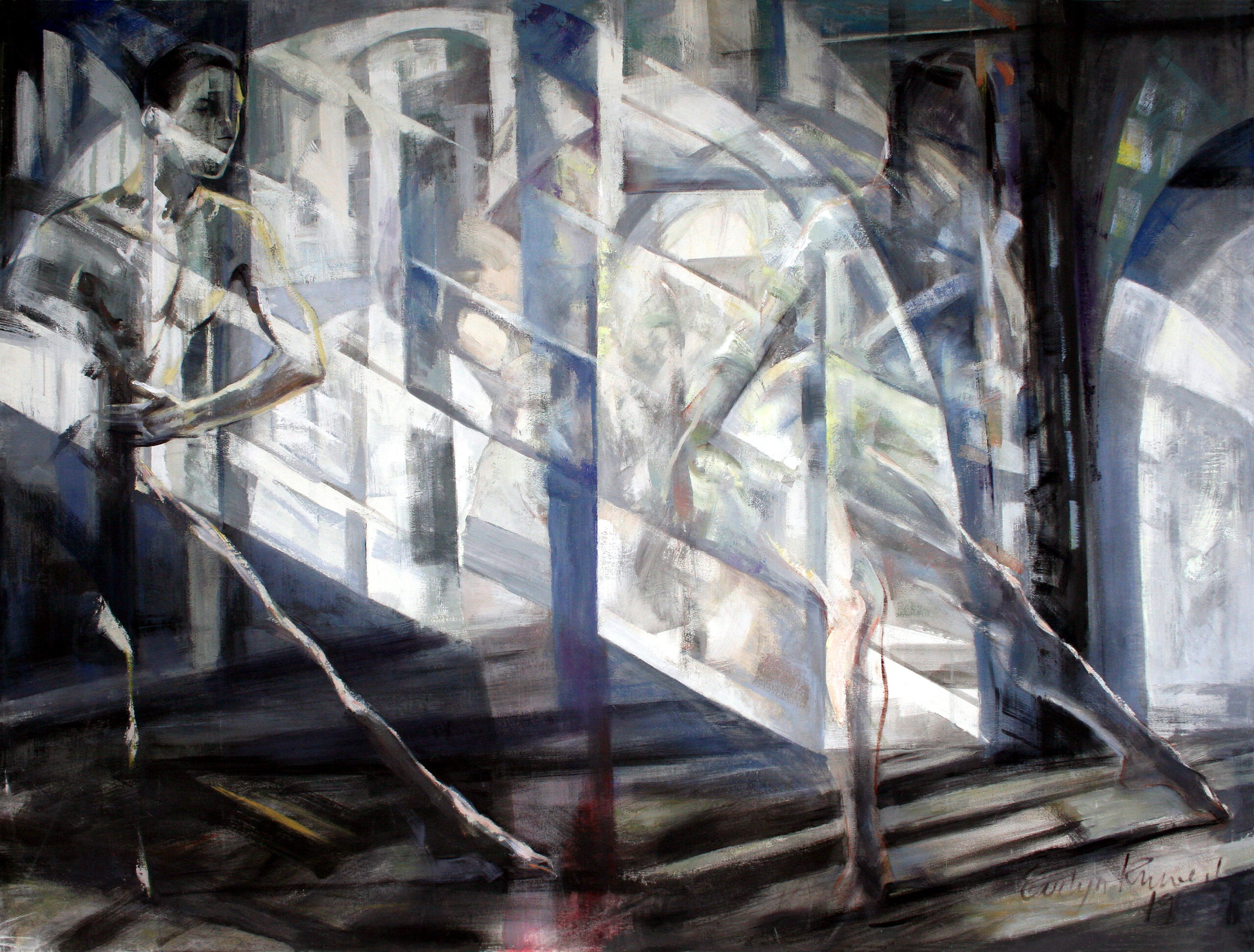 Mouvement Hamburger railway station 1995, 150/200 cm, tempera, oil / canvas