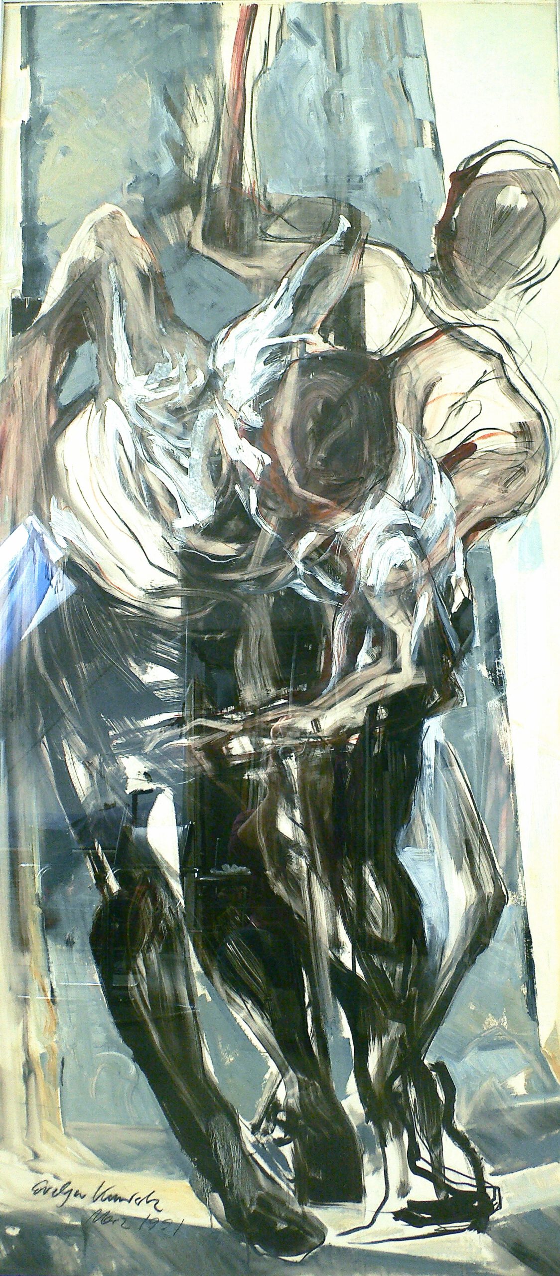 Mouvement 1991, 200/90 cm, oil / transparent paper