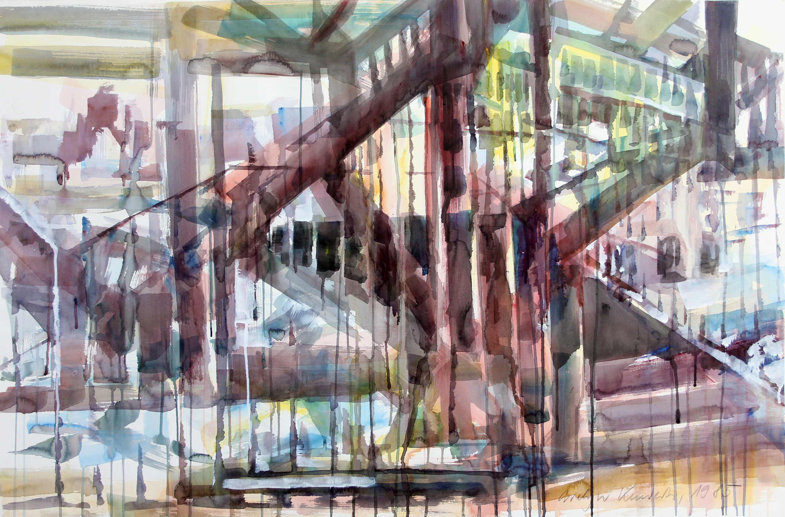 Railway station Hallesches Tor Berlin 1983, 80/120 cm, water color / paper Bütten