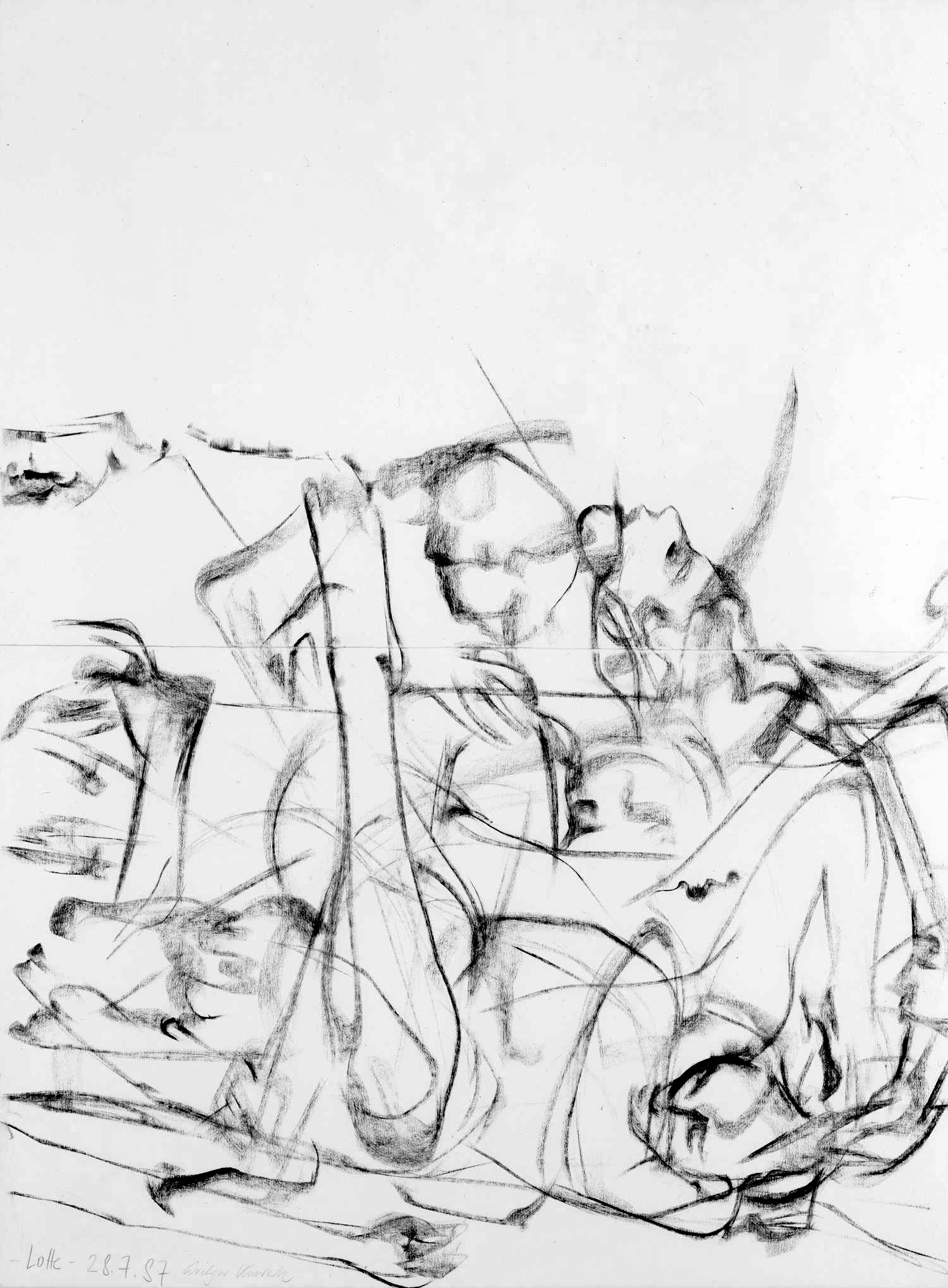 Slowmotion 1987, 160/120 cm, charcoal drawing / paper (Bütten)