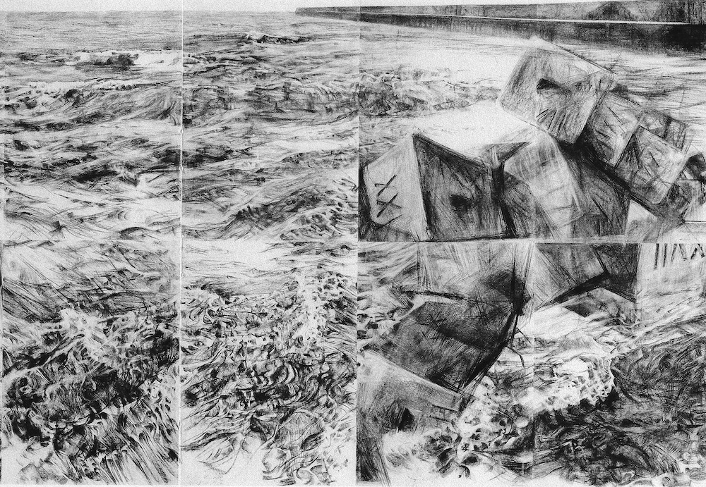 Paysage Marin Île Helgoland 1985-1987, 8 pièces, fusain / papier Bütten